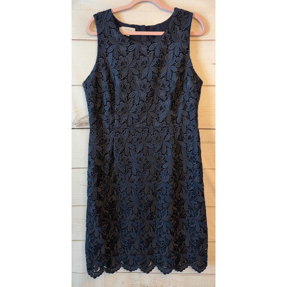 Hobbs London Navy Blue Floral Guipure Lace Sheath Dress US 12 0116/5919/9845L00